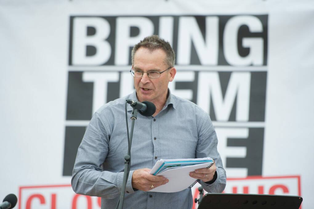 Former chief minister Jon Stanhope speaks at a rally against the treatment of asylum seekers in Canberra last year. Mr Stanhope has been a  trenchant critic of his party on the subject. Photo: Jay Cronan