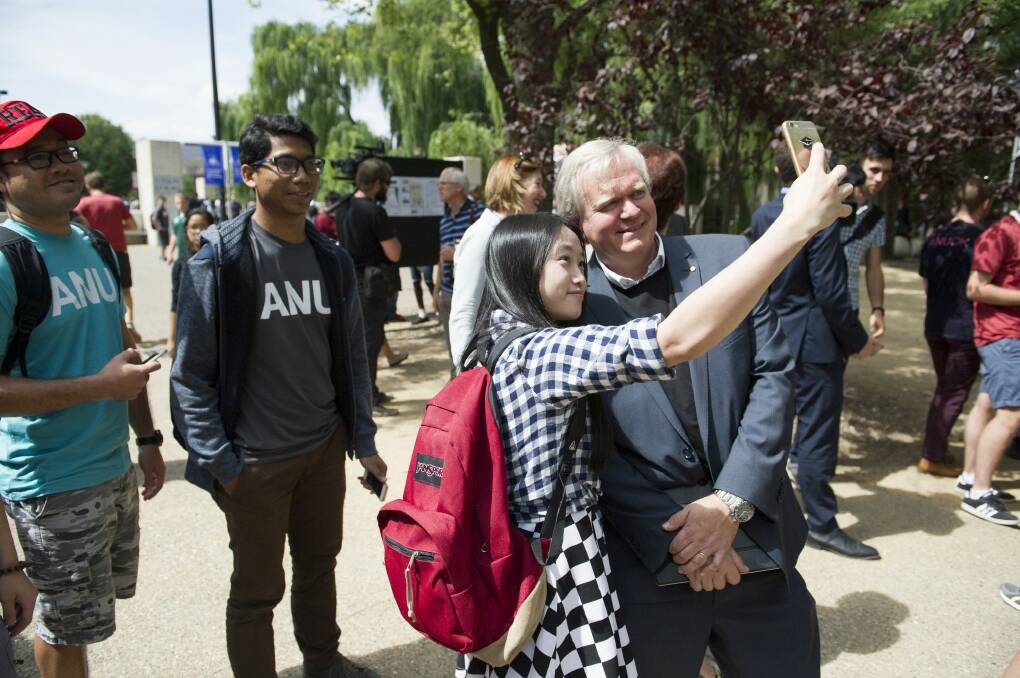 ANU vice chancellor Brian Schmidt poses for selfies at the Commencement Address occasion. Photo Jay Cronan Photo: Jay Cronan.