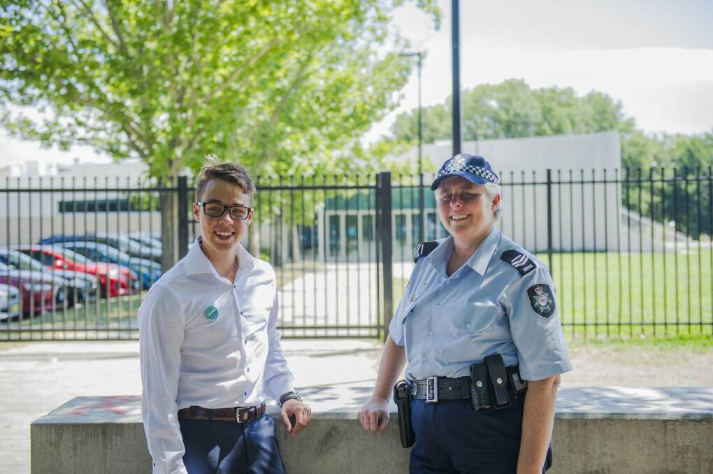 Co-founder of Encampment Joel Wilson, 21, and leading senior constable and gay and lesbian liaison officer for the AFP, Glenda Lomas. Photo:  Jamila Toderas