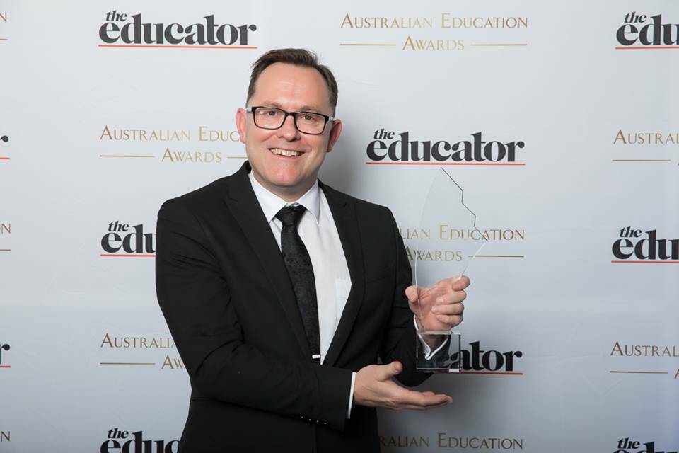 Holy Spirit Catholic Primary School principal Brad Gaynor, who was recently awarded Australian Primary Principal of the Year (non-government) at the Australian Education Awards. Photo: Supplied
