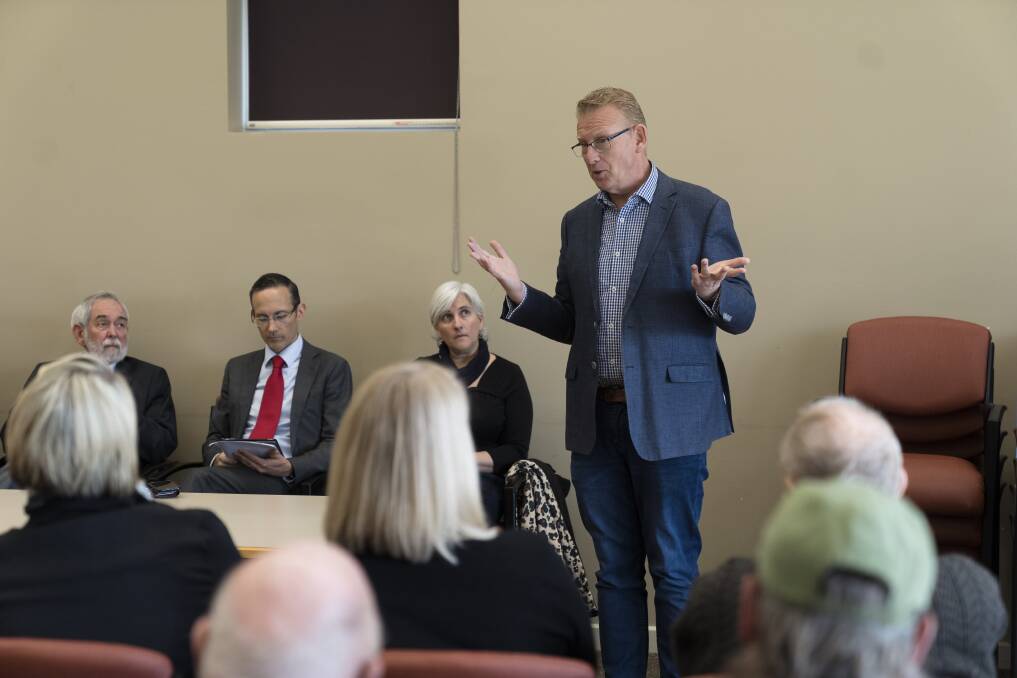 Mark Parton speaks at a forum on homelessness in the ACT. Photo: Lawrence Atkin