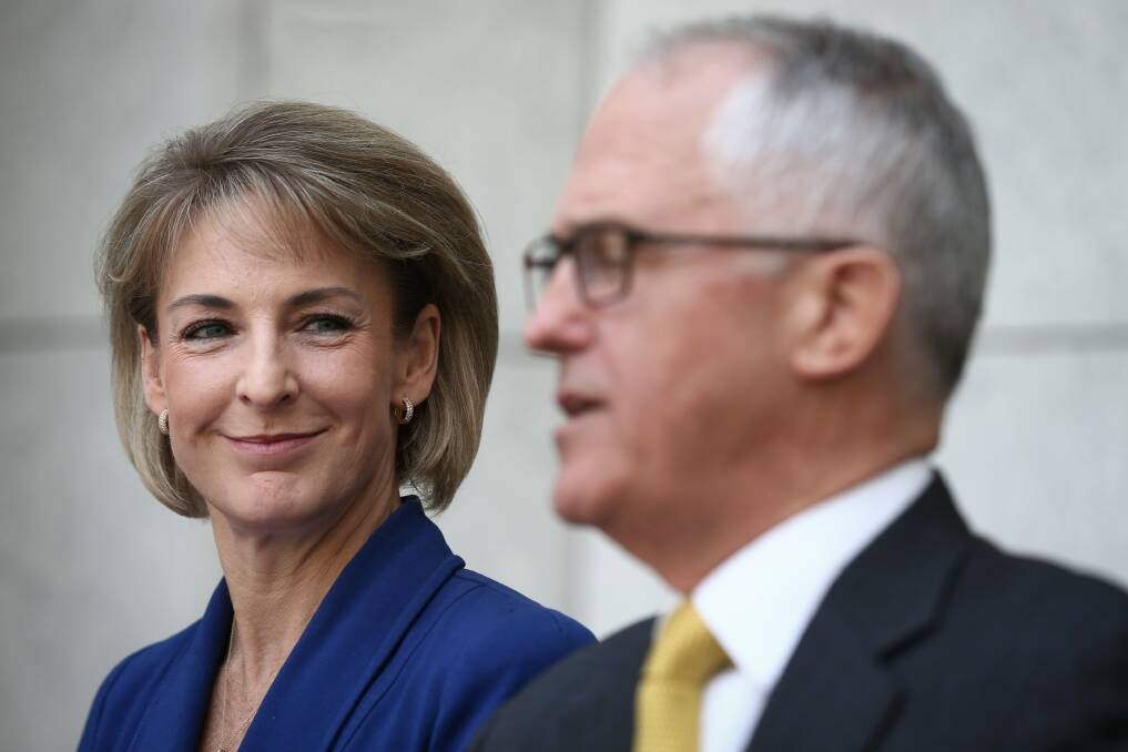 Minister for Women Michaelia Cash with Prime Minister Malcolm Turnbull.  Photo: Alex Ellinghausen