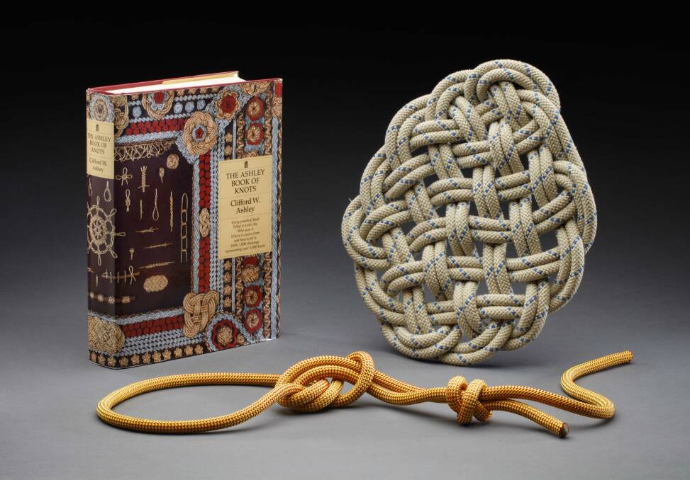 Craig Challen's The Ashley Book of Knots, and a knotted rope and large flat knot.  Photo: Jason McCarthy