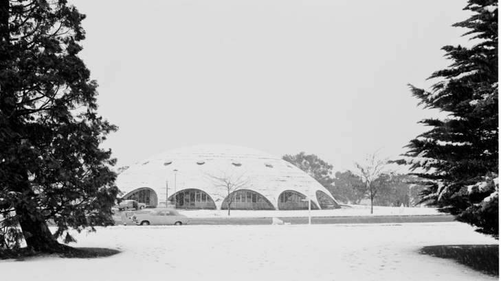 Canberra's Shine Dome covered in snow on August 7, 1965. Photo: John Crowther, National Archives