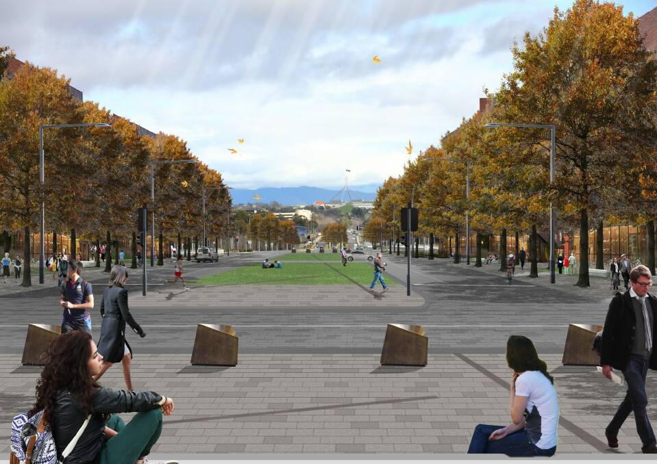 Looking towards Parliament House from the proposed Blamey Square on Kings Avenue. Photo: Supplied