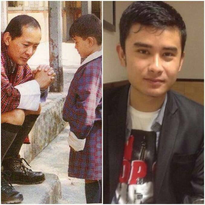Tashi Palden Dorjee, pictured as a child with the Fourth King of Bhutan on the left and as an adult on the right, was killed in a crash on Sunday. Photo: Supplied