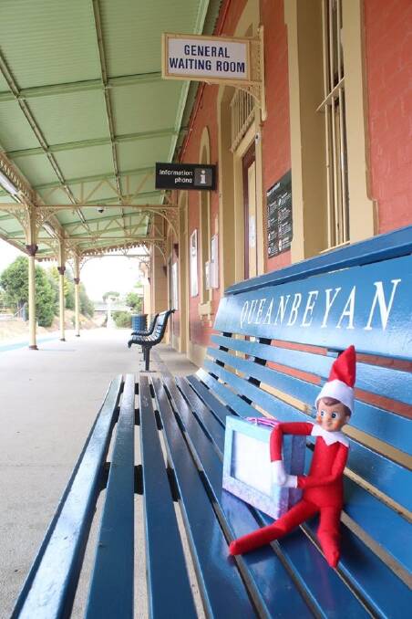 The Elf on the Shelf pulls up a pew at Queanbeyan Station. Photo: Supplied
