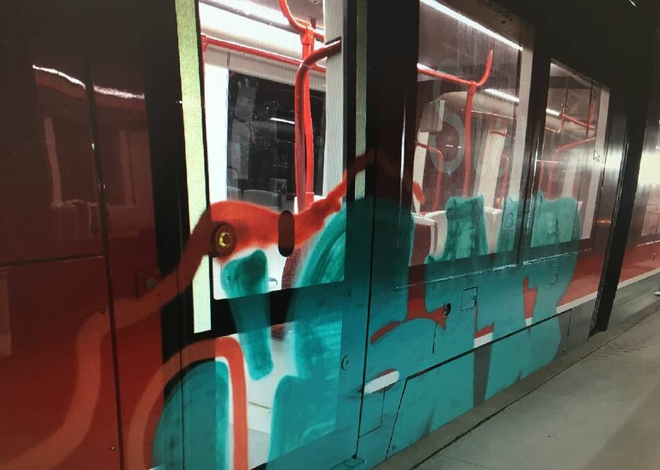 The vandalised tram. Photo: ACT Policing