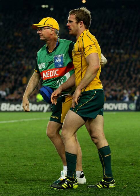 Inspriation: Wallabies player Pat McCabe during his heroic efforts in the 2011 World Cup. Photo: Getty Images