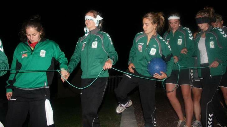 Canberra United team building - a night walk which saw several players blindfolded some unable to communicate, some weighed down with heavy medicine balls and some doing all the directing.