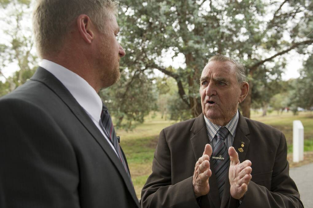Rob Pickersgill and Keith Payne VC at the launch of the Soldier On, Hand Up program. Photo: Jay Cronan