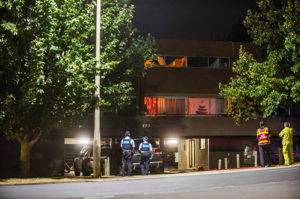 Police and ACT Fire and Rescue outside an apartment complex in Red Hill. Photo: Rohan Thomson