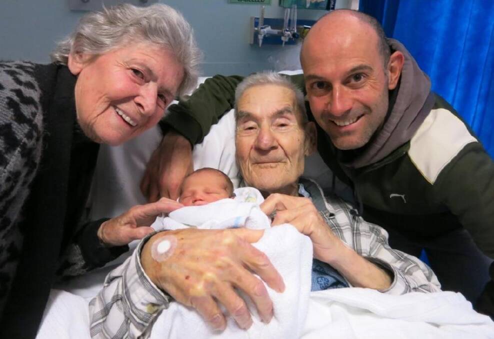 Peter Papathanasiou and his parents with his newborn son. Photo: Supplied