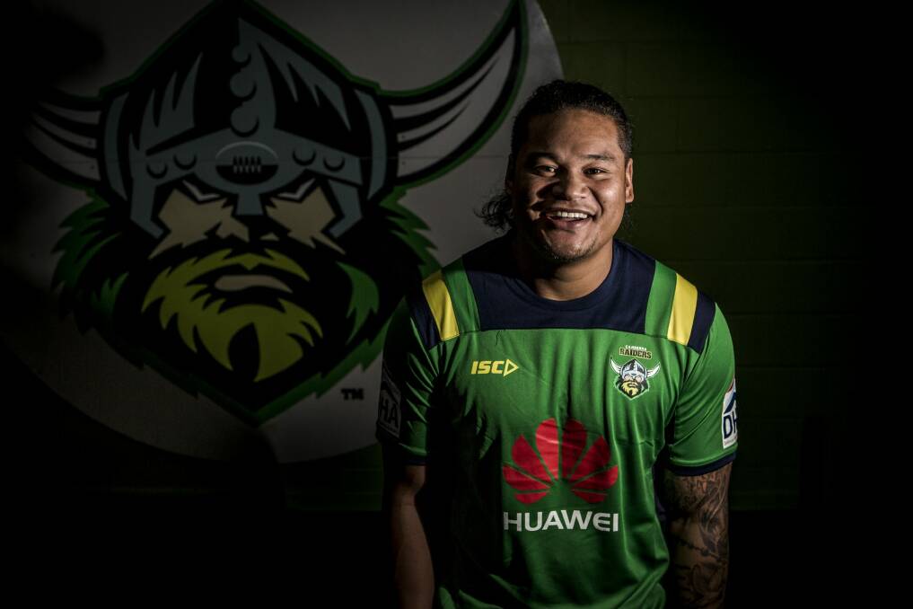 Centre Joey Leilua re-signed with the Raiders until the end of 2018 last week. Photo: Jamila Toderas