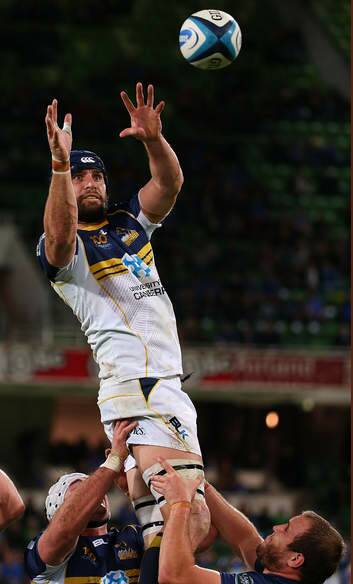 Scott Fardy of the Brumbies wins a line-out. Photo: Paul Kane