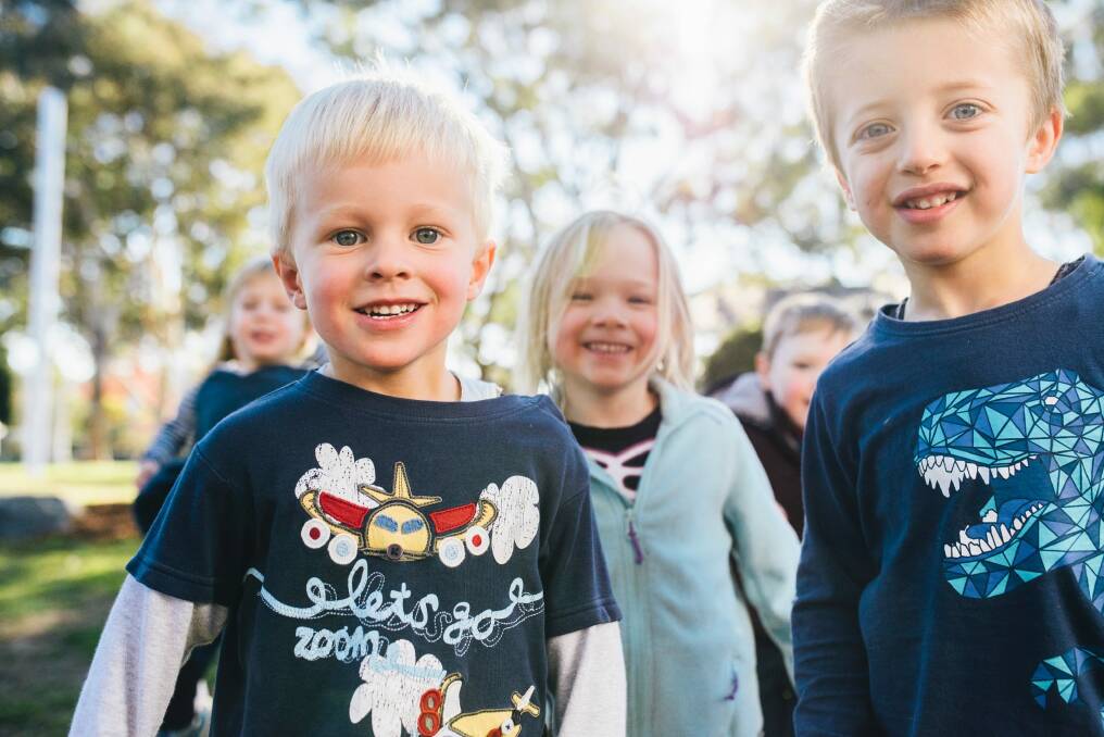 French-Australian Preschool students Felix Lehmann, Isabella Flood, and Connor Roberts. The school is raising $1 million for renovations to the facilities at the school. Photo: Rohan Thomson