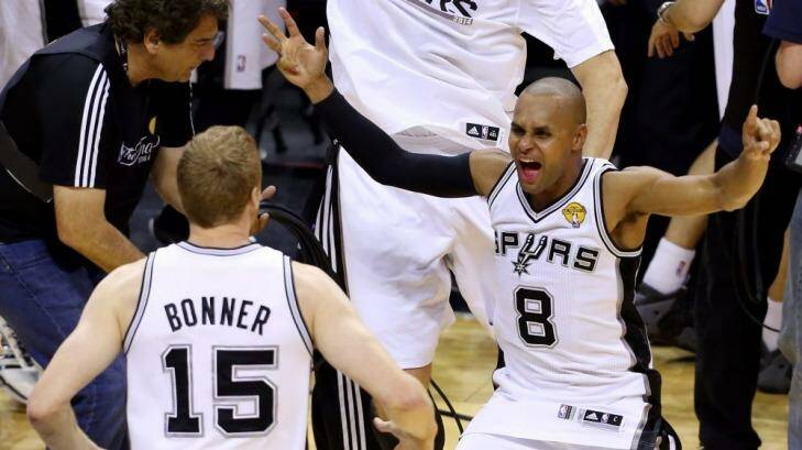 Patty Mills celebrating as the San Anonio Spurs win the NBA Championship. Photo: Getty Images