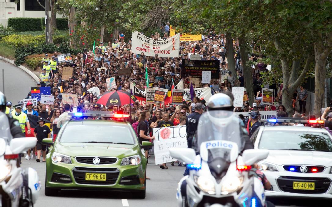 Protestors at the Invasion Day rally in Sydney on Australia Day this year. Photo: Janie Barrett