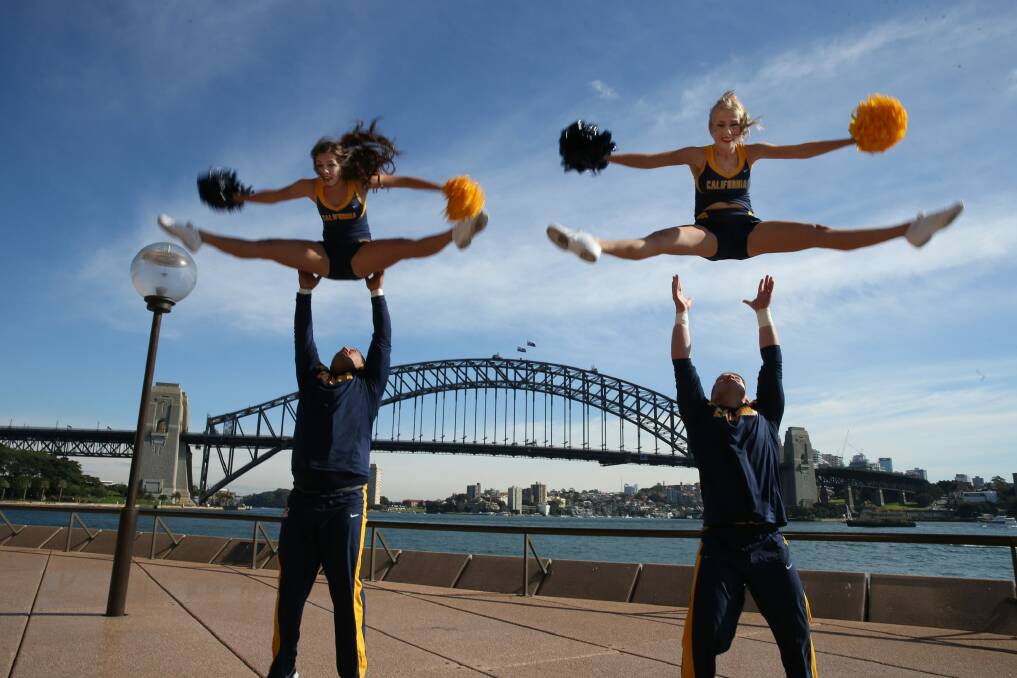 University of California Golden Bears cheerleaders ahead of the Sydney Cup. Photo: Louise Kennerley