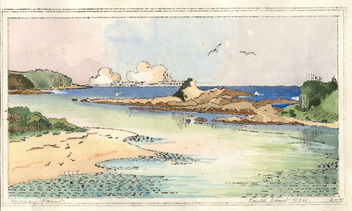 The way that Cone Rock used to look. The "mossy" look led to it being called The Mossy Point. This is a Bert Duckworth hand-painted postcard from the 1950s. Photo: Tim the Yowie Man