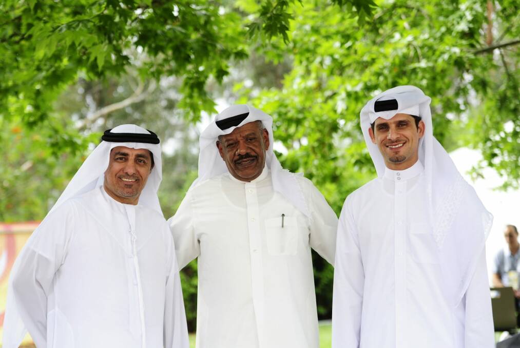 Abdul Rahman, of the UAE, Nif Alenzy, of Qatar, and Obid Joma, of the UAE at Canberra Stadium. Photo: Melissa Adams
