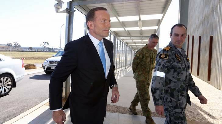 Prime Minister Tony Abbott at the Headquarters Joint Operations Command with Vice-Admiral David Johnstone, chief of Joint Operations. Photo: Andrew Meares