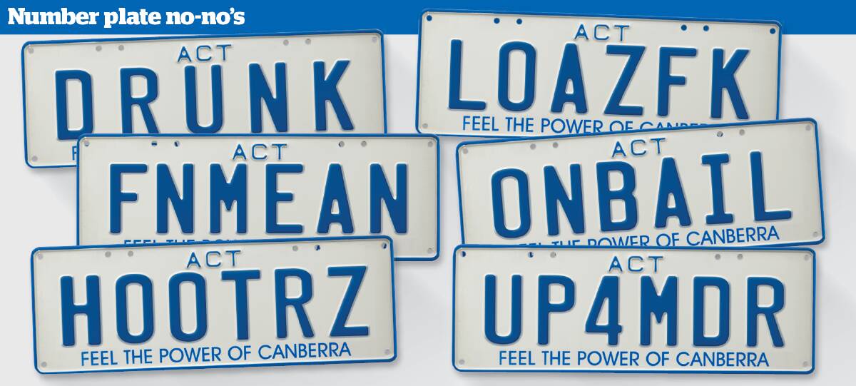 A mock-up of rejected ACT number plates. Photo: Josh Hall