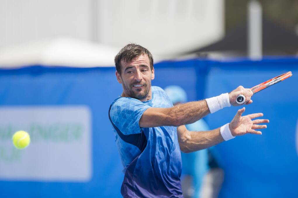 Croatia's Ivan Dodig upset No.2 seed Santiago Giraldo 7-6, 6-3 in the quarter-finals of the Canberra ATP Challenger at the Canberra Tennis Centre on Thursday. Photo: Jay Cronan