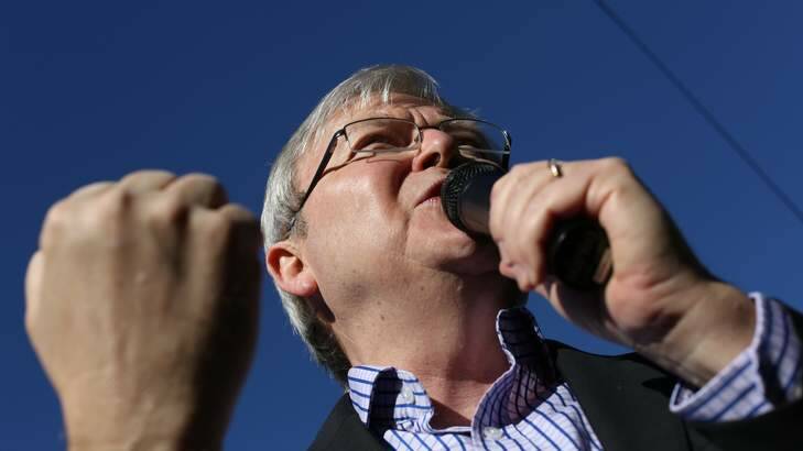 Prime Minister Kevin Rudd speaks at a rally to save Nyanda High School in Brisbane, which the Newman state government has earmarked for closure. Photo: Andrew Meares