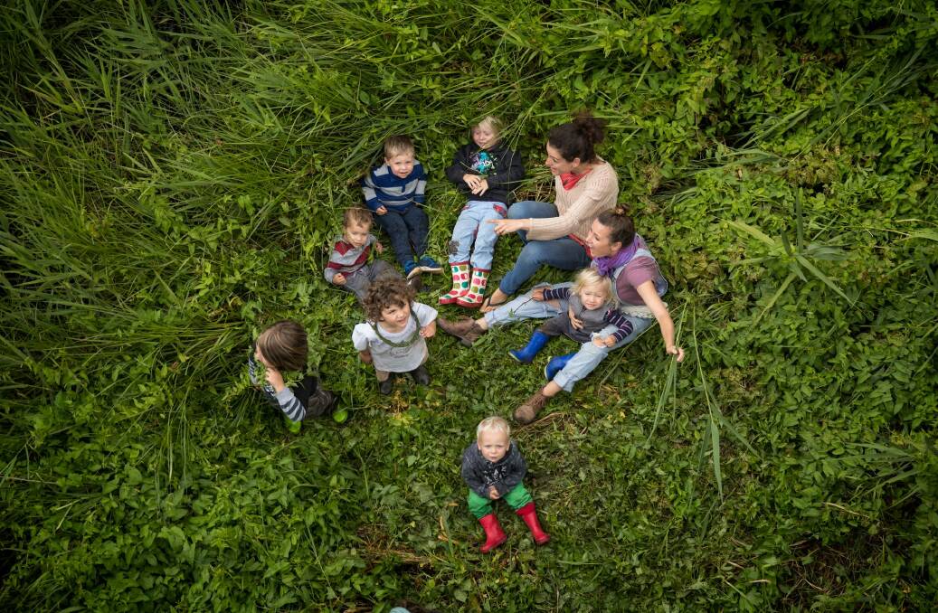 The Geelong Natural Parenting Playgroup, with parents Lauren Hickey and Serena Leitmanis.  Photo: Simon Schluter