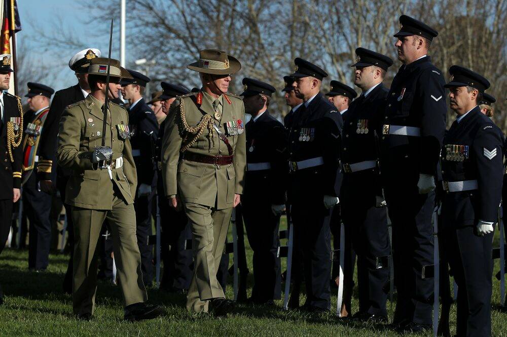 Outgoing Chief of the Defence Force General David Hurley inspects the  Federation Guard. Photo: Alex Ellinghausen
