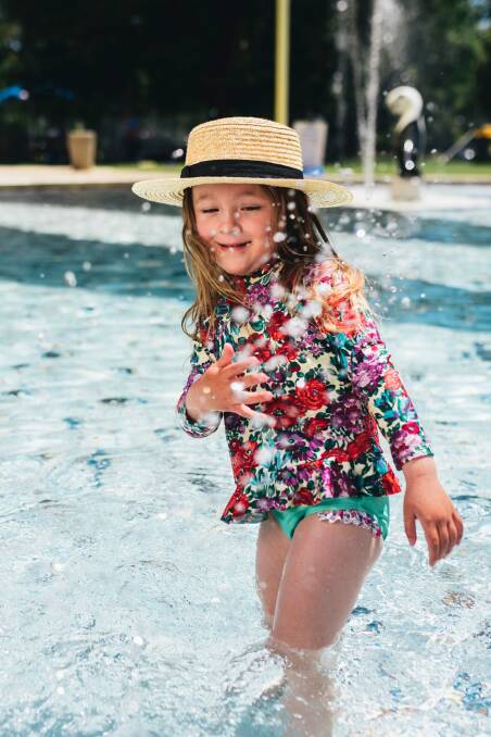 Mila Kelly, 4, of Crace, enjoying the warm weather at Manuka Pool. Photo: Rohan Thomson