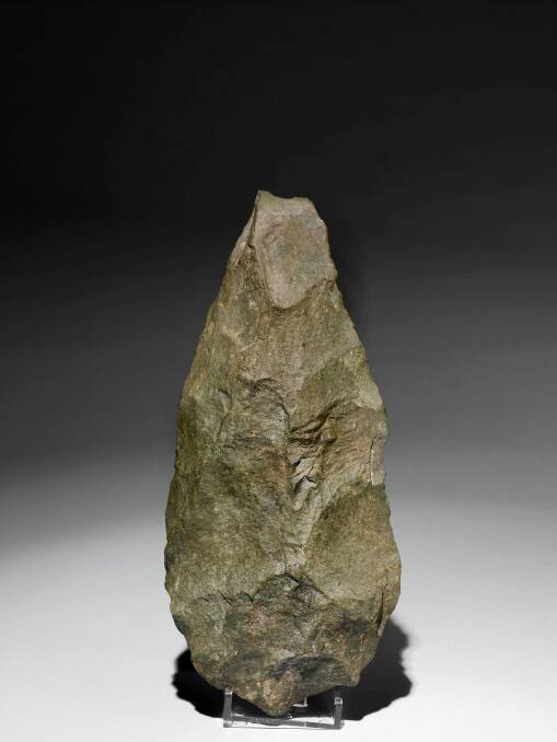Olduvai handaxe
Phonolite, 1.2–1.4 million years old, found in Olduvai Gorge, Tanzania in <i>A History of The World in 100 Objects</i>.
 
 Photo: Trustees of the British Museum