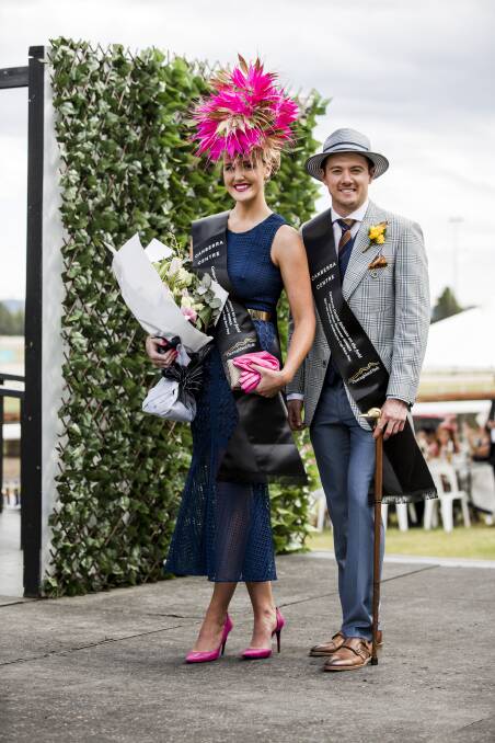 Last year's winners of Melbourne Cup fashions on the field at Thoroughbred Park,  Cobie Sheehan and Joshua Burgess.
 Photo: Jamila Toderas