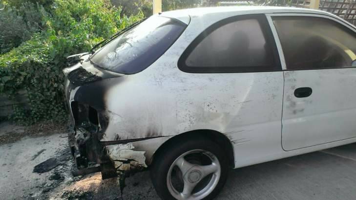 Kerrie Falconer's son's car was torched at the family's home in Gordon. Photo: Supplied