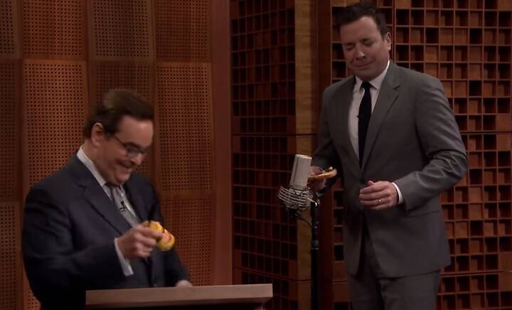 Jimmy Fallon and Steve Higgins road test Vegemite with obvious reservations. Photo: YouTube 