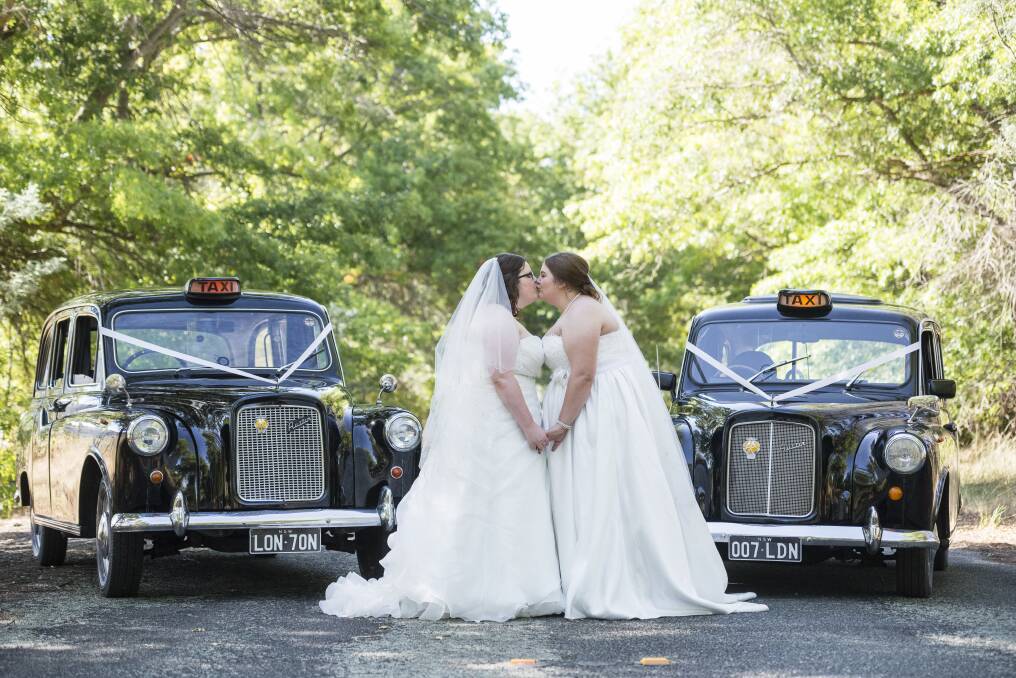 Same-sex couple Charlotte and Hayley Fitzpatrick were married in March 2018.  Photo: Timeless Creations