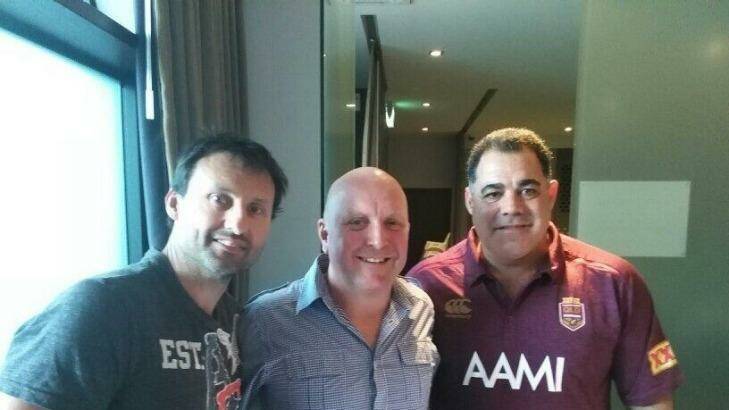Jeremy Mitchell from Huawei with Laurie Daley and Mal Meninga.