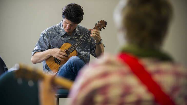 Jeff Peterson from Hawaii teaches a ukulele workshop. Photo: Rohan Thomson