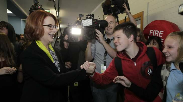 Prime Minister Julia Gillard visits Lyneham High School in Canberra on Thursday. Photo: Andrew Meares