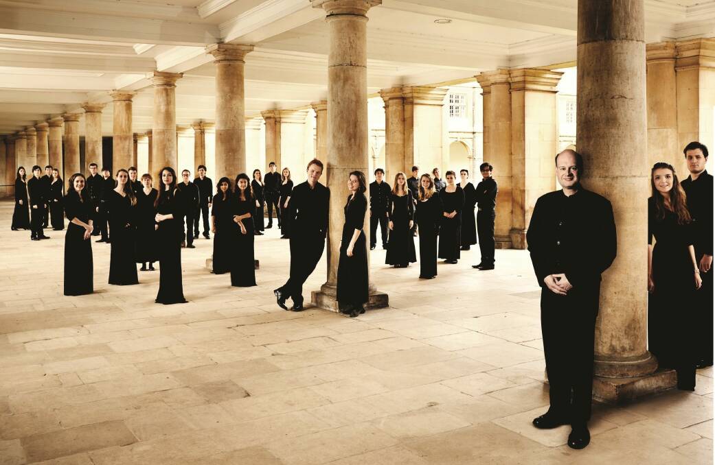 The Choir of Trinity College, Cambridge with conductor Stephen Layton in front. Photo: Supplied