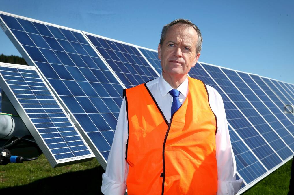 Opposition Leader Bill Shorten visits the Mount Majura Solar Farm in Canberra.  Photo: Alex Ellinghausen
