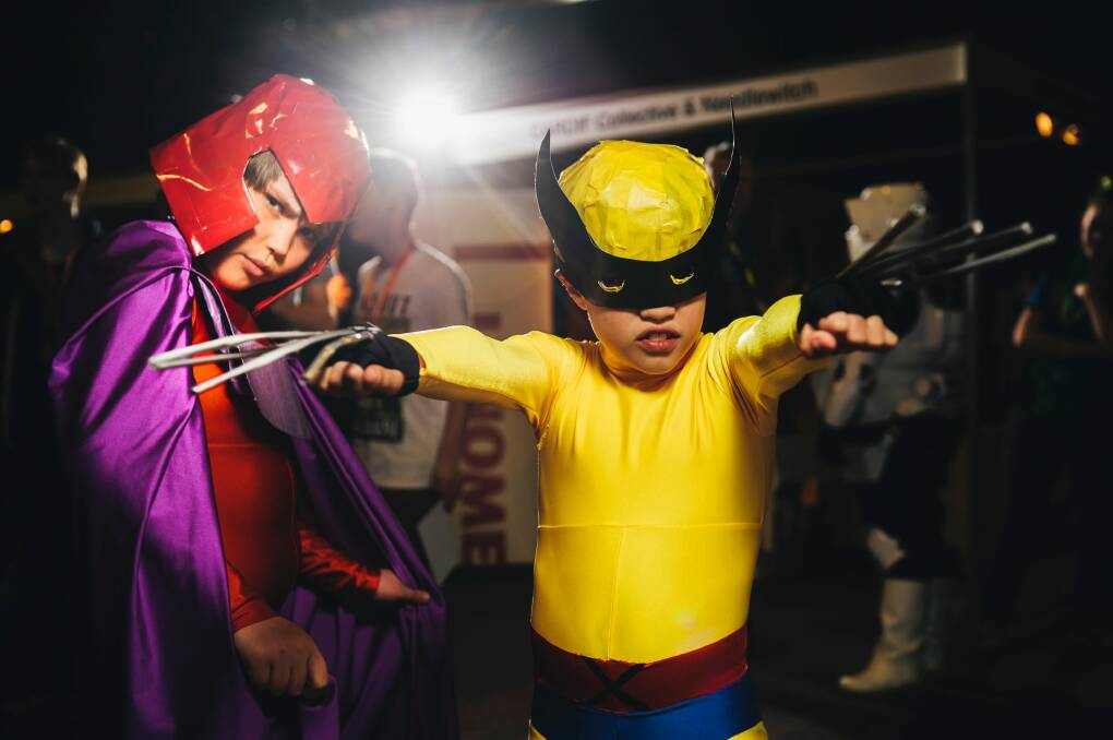 Alexey Grudnoff, 12, dressed as Magneto, with her brother, James, 10, dressed as Wolverine. Photo: Rohan Thomson