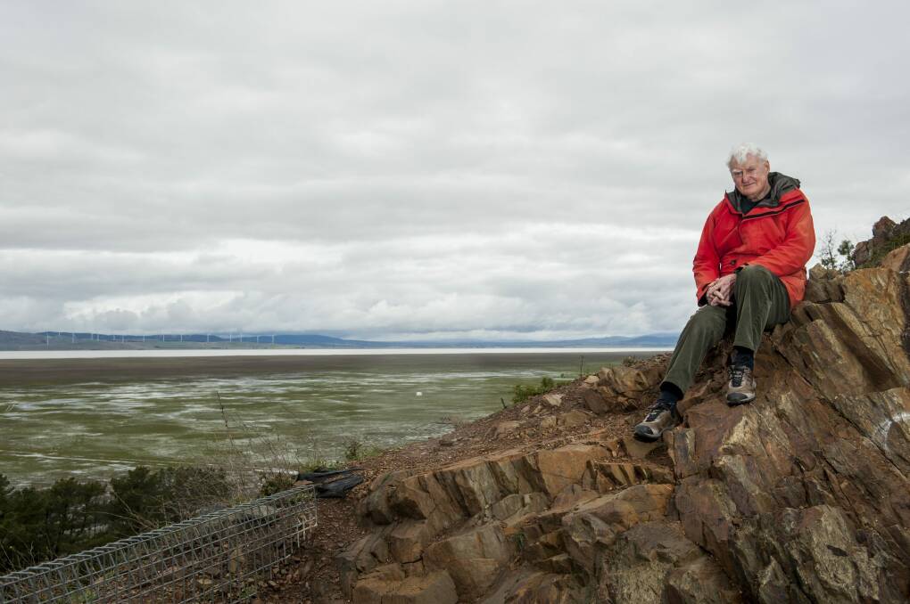 Graeme Burrow, author of a book on Lake George, at the Weereewa Lookout. Photo: Elesa Kurtz