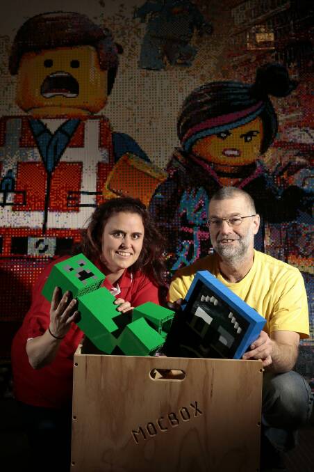 Mel Bezear, left, and Anthony McLauchlan of Wanniassa ready for the Canberra Brick Expo at the Hellenic Club in Woden this weekend.    Photo: Jeffrey Chan
