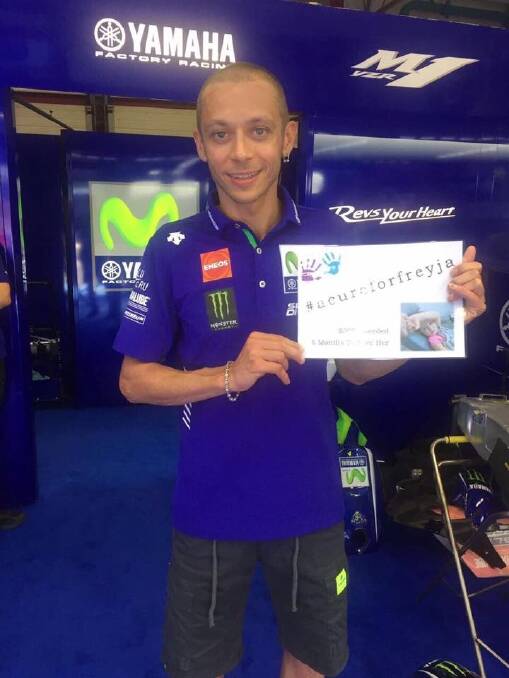 Italian motorcycle legend Valentino Rossi pledges his support for Canberra girl Freya Christiansen. Photo: Supplied