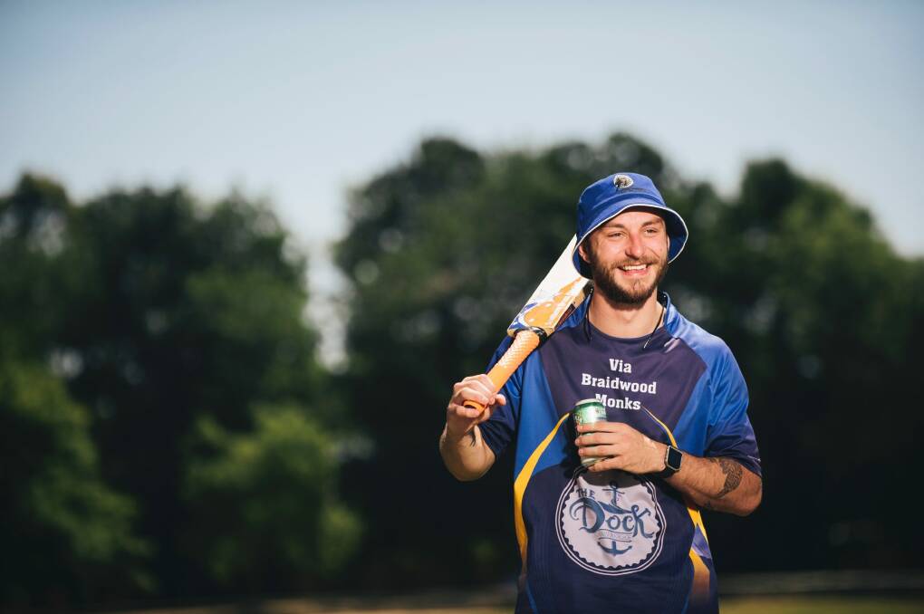 'Via Bradwood Monks' club cricket team member Jake Whyte during tea-break at the Captain Cook Cres oval in Narrabundah. Photo: Rohan Thomson