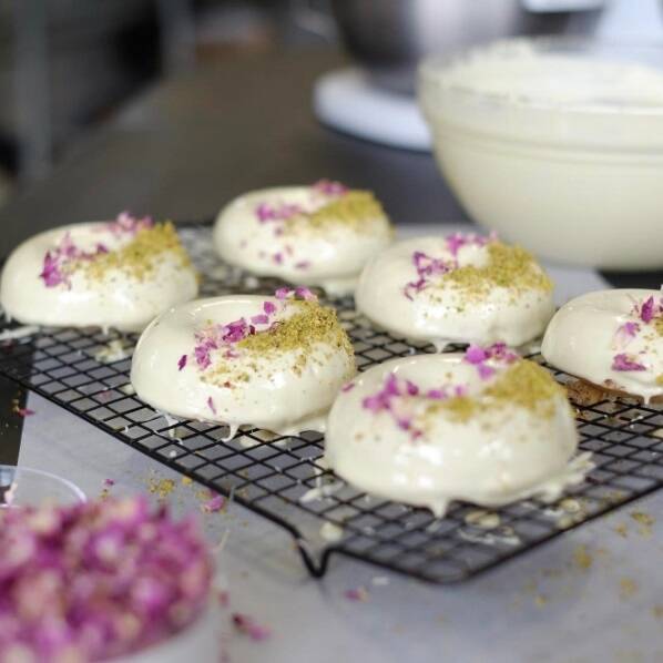 The rosewater and pistachio doughnut is the signature treat from Nutie Donuts. Photo: Supplied