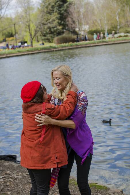 Katherine Kelly Lang from The Bold and Beautiful at Floriade with fan Sandy Murdoch, of Penrith. Photo: Anita Entriken