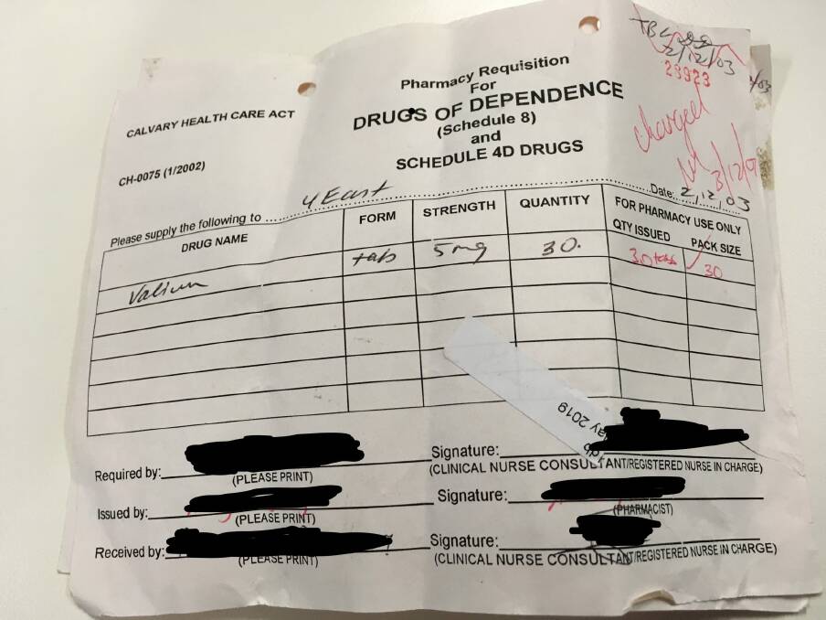 One of three internal documents from Calvary Public Hospital Bruce found on the street in Barton. Photo: Supplied